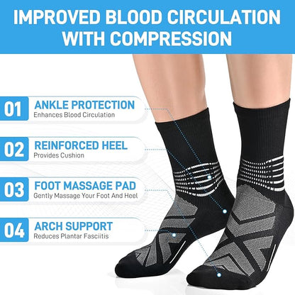 IRAMY Compression Ankle Support Crew Socks Men Women Wicking Plantar Fasciitis Relief Running Hiking Socks 3 Pairs