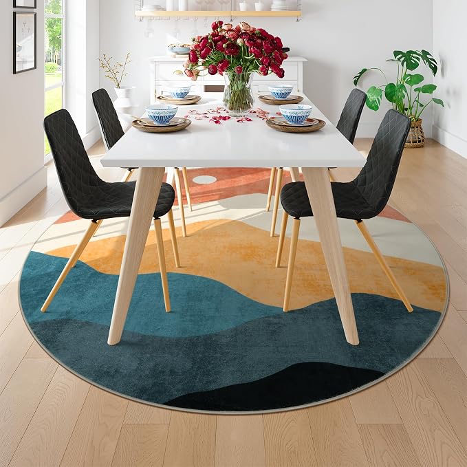 Mountain Round Rugs 8ft, Abstract Circle Rug