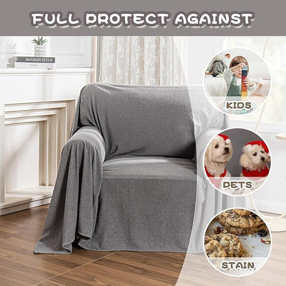 MYSKY HOME Armchair Couch Cover, Sofa Covers Washable, Couch Cover for Dogs, Sofa Slipcovers for 1 Cushion, Furniture Protector Cover, Soft Thick Sofa Throws, 71" x 91", Grey