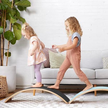 ECR4Kids Wooden Rocking Balance Board with Non-Slip Felt Base, Montessori Toy, Black
