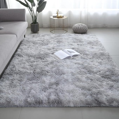 Shag Area Rugs for Bedroom Living Room,5X8 Ultra Soft Fluffy Area Rugs for Dorm, Indoor Carpet Nursery Rugs for Kids Room Home Decor,Tie-Dye Grey