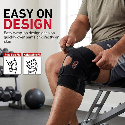 McDavid VOW Plus Size Knee Brace with Stays – Adjustable Over-Wrap Knee Support for Large Legs, Spring Steel Stays for Lateral Stability, Compression Knee Wrap for Men & Women Black