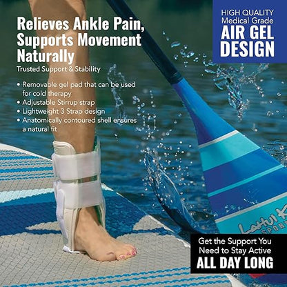 AnklePro Air Cushion Stirrup Ankle Stabilizer Brace - Removable Cold Therapy 3-Strap Rigid Stirrup Ankle Splint w/Gel Pad for Women & Men - Lateral Support for Stability, Black, Small