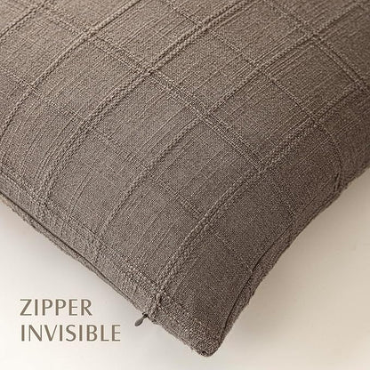 Foindtower Set of 2 Decorative Linen Check Throw Pillow Covers Neutral Farmhouse Lumbar Cushion Covers Modern Boho Home Decor for Sofa Chair Couch Bedroom Living Room,12×20 Inch,Taupe Grey