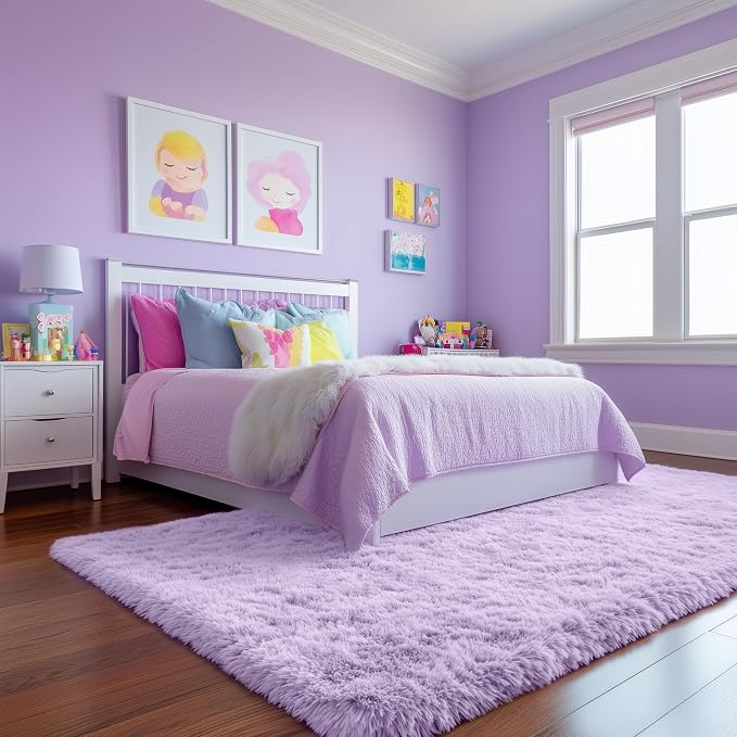 PAGISOFE Purple Rugs for Girls Bedroom 6x9 Ft Fluffy Living Room Area Rugs