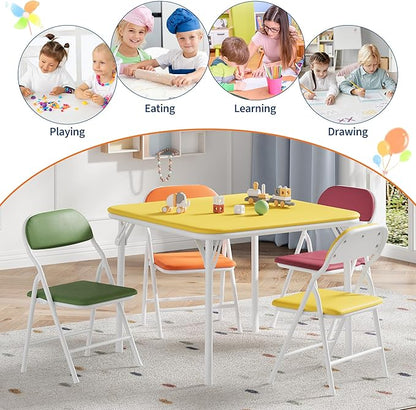 GarveeHome 5-Piece Kids Folding Table and Chairs Set, Toddlers Children's Activity Table and Chairs Set for Dining Room,Daycare,Classrooms