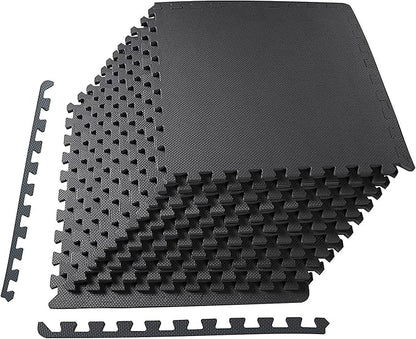 BalanceFrom Puzzle Exercise Mat 1/2' Thick, EVA Interlocking Foam Floor Tiles for Home Gym, Mat for Home Workout Equipment, Floor Padding for Kids, Black, 24 in x 24 in x 1/2 in, 48 Sq Ft - 12 Tiles