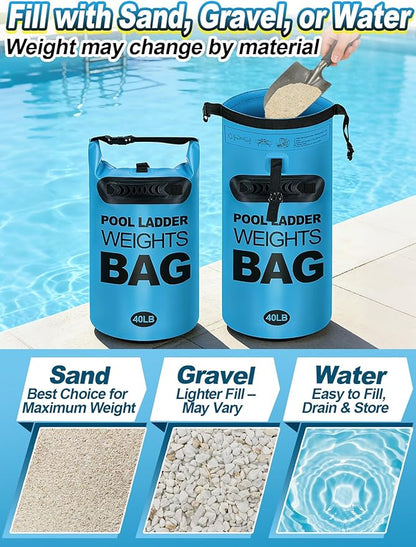 Cosweet 2 Pack Heavy Duty Pool Ladder Weights - 40lb Easy to Fill Anchor Bags, 500D PVC Waterproof Sand Bags with Handles & Secure Buckle Closure to Stabilize Above Ground Swimming Pool Steps