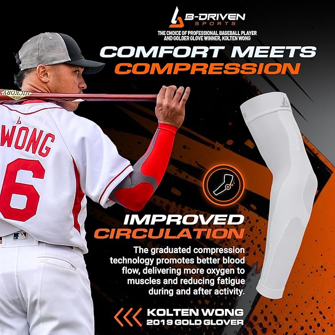 B-Driven Sports Graduated Compression Arm Sleeves, Medical Grade 20-30mmHg, For Baseball, Basketball, and more - 4 Colors