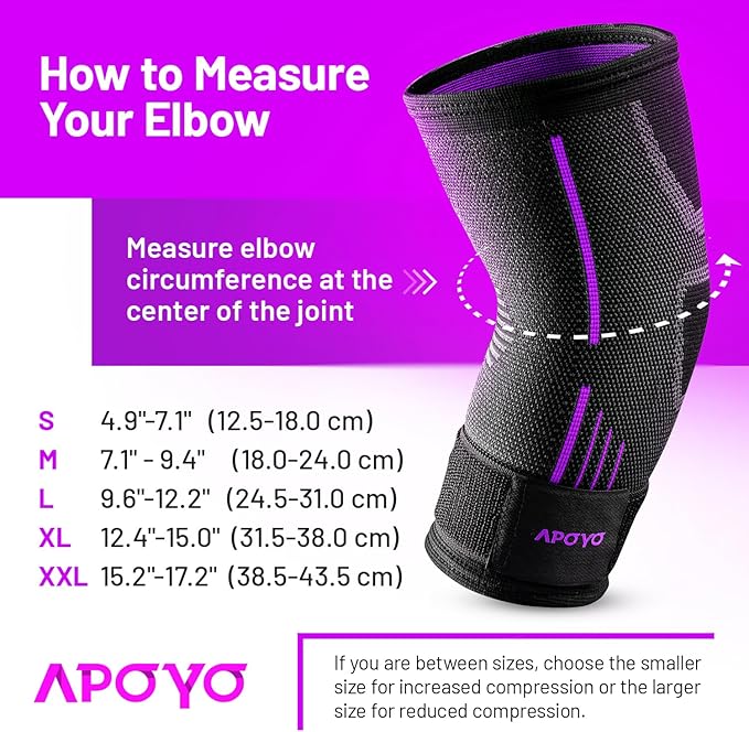 APOYO Elbow Brace for Tendonitis and Tennis Elbow, Elbow Compression Sleeve, Elbow Brace for Women and Men w/ Adjustable Strap for Tennis Elbow Relief, Weightlifting, Arthritis, Workouts, Reduce Joint Pain During Fitness Activity (Purple, X-Large)