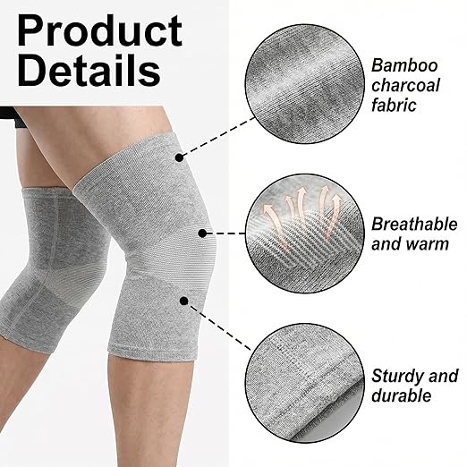 Premium Bamboo Knee Sleeve - 1 Pair Bamboo Compression Knee Sleeve for Women & Men, Anti-Slip Elastic Sport Warm Knee Brace for Arthritis (Gray,X-Large)