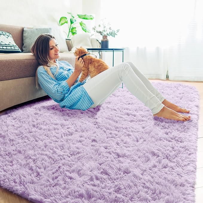 PAGISOFE Purple Rugs for Girls Bedroom 6x9 Ft Fluffy Living Room Area Rugs