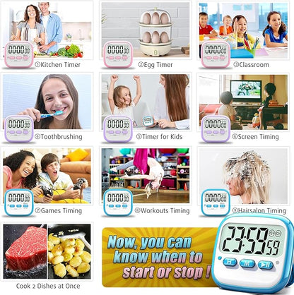 Antonki 2 Pack Classroom Timers for Kids Teachers, Magnetic Countdown Digital Kitchen Timer for Cooking, Study, Exercise, Games, Time Mangement - Loud/Silent Mode - Battery Included