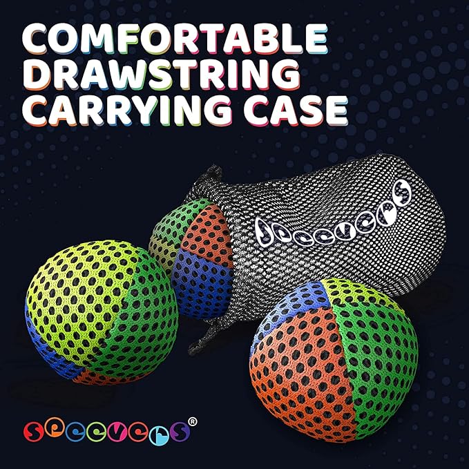 speevers Juggling Balls for Beginners and Professionals Set of 3, 14 Colors Available, 2 Layers of Net and Carry Case, Xballs Juggling Balls (Orange Green Yellow Blue, 3.9 oz)
