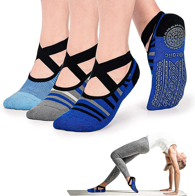 Ozaiic Pilates Socks for Women Non Slip Grip, Yoga Socks with Grippers for Barre, Hospital, Ballet, Dance, Barefoot Workout