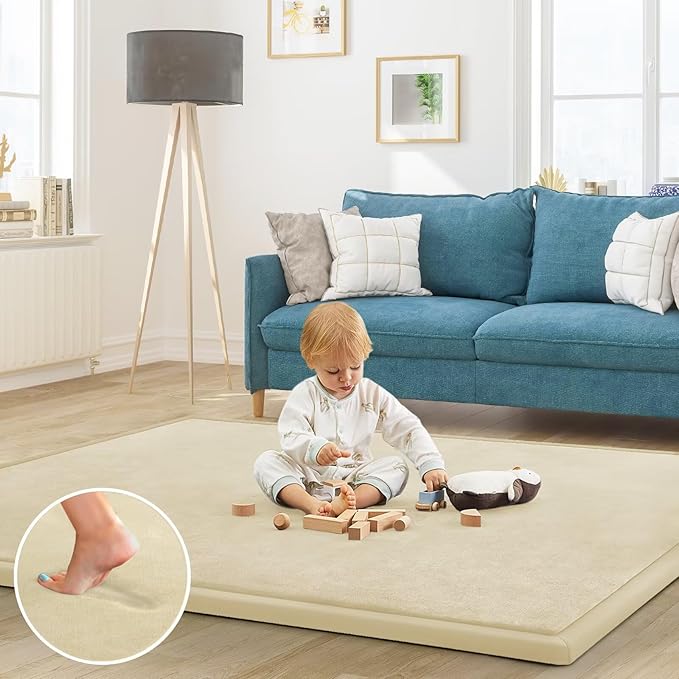 Baby Play Mat for Floor Nursery Rug Muscle Mat Area Rug Playroom Rug 79"x79" Playpen Mat Memory Foam 1.3" Thick Crawling Mat for Babies,Toddlers, Infants, Kids,Light Beige