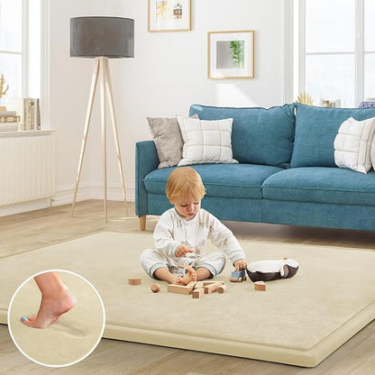 Baby Play Mat for Floor Nursery Rug Muscle Mat Area Rug Playroom Rug 59"x71" Playpen Mat Memory Foam 1.3" Thick Crawling Mat for Babies,Toddlers, Infants, Kids,Light Beige