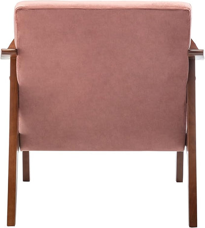 Container Furniture Direct Accent Chair with Velvet Upholstery and Solid Wood Frame, Classic Mid-Century Modern Living Room Furniture for Extra Seating, Rose