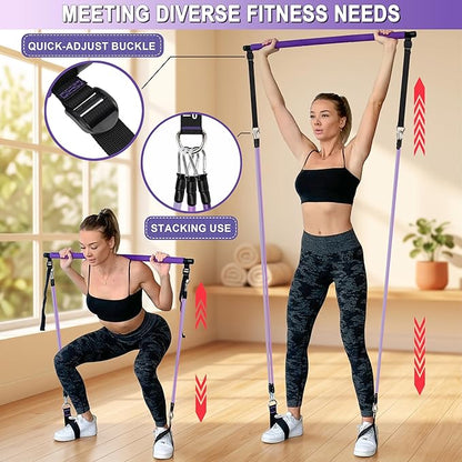 Goocrun Portable Pilates Bar Kit with Resistance Bands for Men and Women - 3 Set Exercise Resistance Bands - Multifunctional Home Gym - Supports Full-Body Workouts – with Fitness Poster and Video