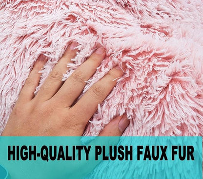 Fluffy Bean Bag Chair for Kids, 2.5FT Round Memory Foam Filled Bean Bag for Teens & Kids, Ultra Soft Faux Fur Fabric Bean Bag Chairs for Playroom, Living Room, Bedroom,Pink