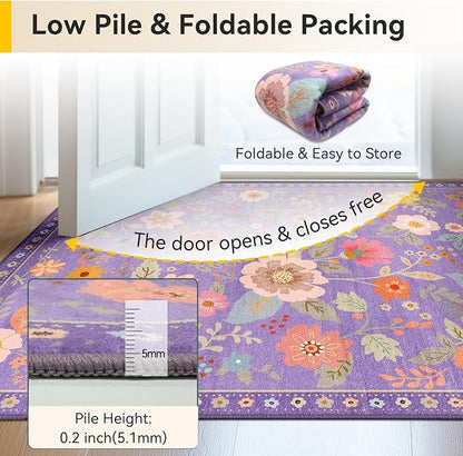 RELEANY Floral 2x8 Area Rugs Washable Print Boho Cute Carpet Non Slip Flower