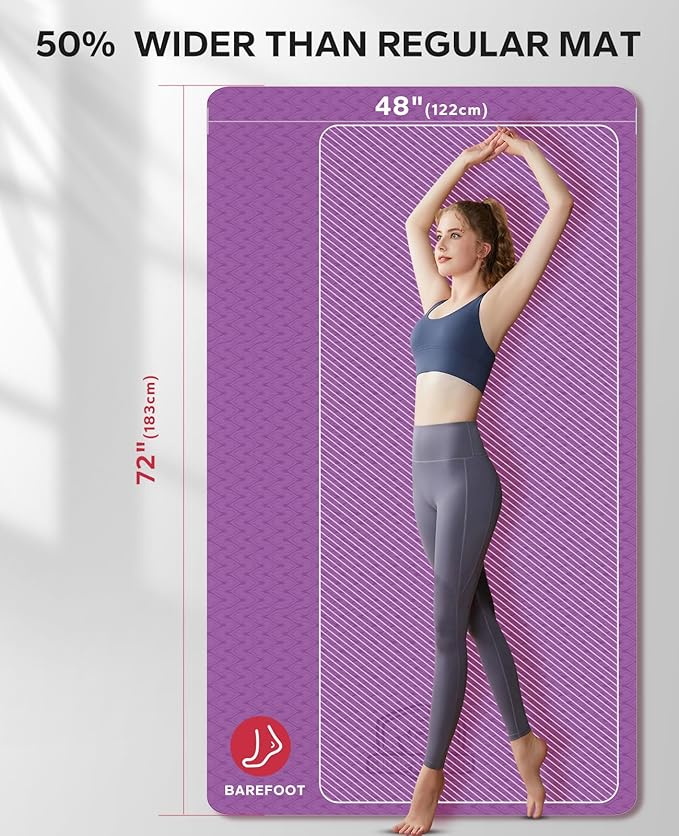 HAPBEAR Extra Large Yoga Mat - 72"x48"/78"x54", 1/4" & 1/3" Thick, Non-Slip, Durable, Eco-Friendly, Wide Exercise Mat for Home Workouts, Yoga, Pilates, Stretching, Meditation (Barefoot Exercise)