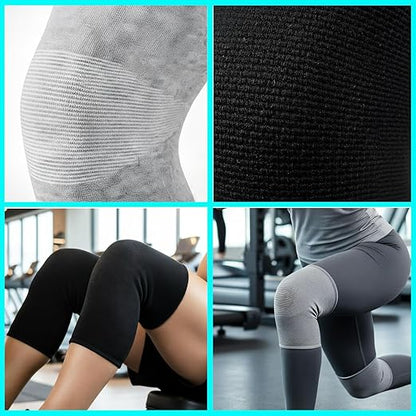 Bamboo Charcoal Compression Knee Sleeve for Runners & Arthritis - Elastic, Breathable Knee Support Pads with Warmth & Odor Control (Gray+Black) (Medium)