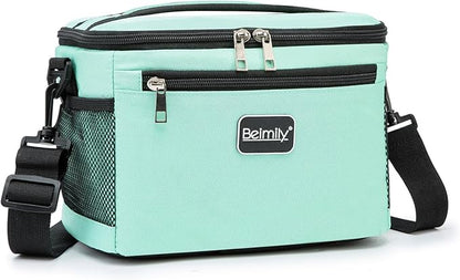 BEIMILY Lunch Box for Men/Women,Small Insulated Lunch Bag,Reusable LunchBox for work Picnic Hiking Beach,Leakproof Soft Cooler Tote Bag Organizer with Adjustable Shoulder Strap for Adults (Green Mint)