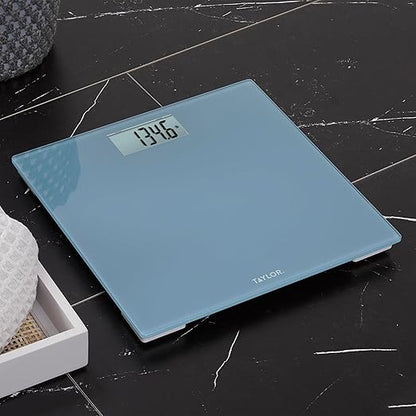 Taylor Digital Glass Bathroom Scale for Body Weight, Durable Platform, Digital Weighing Machine for People, Easy-to-Read Display, 350 lb Capacity, Slate Blue