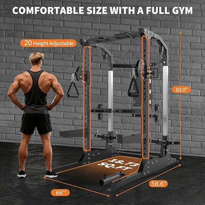 GarveeLife Power Cage, 2000LB Power Rack with Dual Independent Pulley System, Squat Rack with Adjustable Cable Crossover, Multi-Function Home Gym Workout Machine for Home