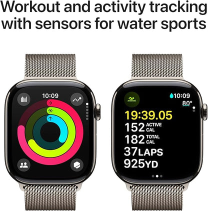 Apple Watch Series 10 [GPS + Cellular 46mm case] Smartwatch with Natural Titanium Case with Natural Milanese Loop - M/L. Fitness Tracker, ECG App, Always-On Retina Display, Carbon Neutral