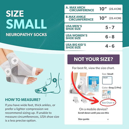 BraceAbility Neuropathy Socks (3 Pairs) - Multipack Peripheral Compression Diabetic Toeless Foot Sleeves for Nerve Damage in Feet, Ankle Gout, Plantar Fasciitis Relief for Men and Women (S - Gray)