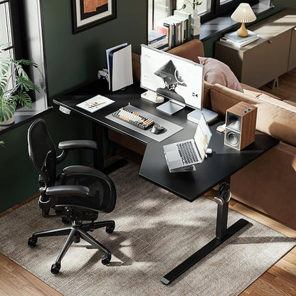 Agilestic Electric Standing L-Shaped 59 Inches Height Adjustable Desk, Sit and Stand up Desk for Work Office Home, Ergonomic Rising Computer Table for Home Office with Splice Board, Black
