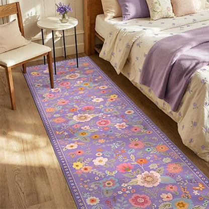 RELEANY Floral 2x8 Area Rugs Washable Print Boho Cute Carpet Non Slip Flower