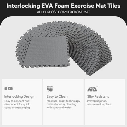 BalanceFrom Puzzle Exercise Mat 1/2' Thick, EVA Interlocking Foam Floor Tiles for Home Gym, Mat for Home Workout Equipment, Floor Padding for Kids, Gray, 24 in x 24 in x 1/2 in, 144 Sq Ft - 36 Tiles