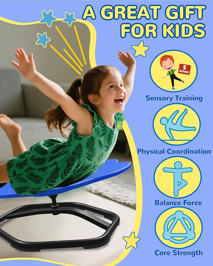 Spinning Chair for Autistic Kids, 21" L × 16" W Sensory Toys for Kids with Autism, Sit and Spin, Toddlers & ADHD Children, Sensory Products Swivel Chair, Navy Blue