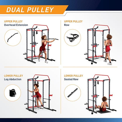 Marcy Power Cage with Pull-Up Bar,Adjustable Bar Catches,Olympic Standard Weight Plate,Accessories Build Your Own Home Gym with Optional Dual Pulley Trolley System for Body Exercise,Strength Training