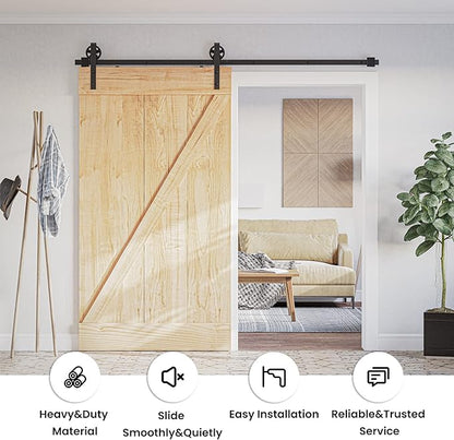 SMARTSTANDARD 9 Feet Heavy Duty Sliding Barn Door Hardware Kit, 4FT - 16FT, Black, Smoothly and Quietly, Simple and Easy to Install, Fit 54" Wide Panel (Industrial Bigwheel Hangers)