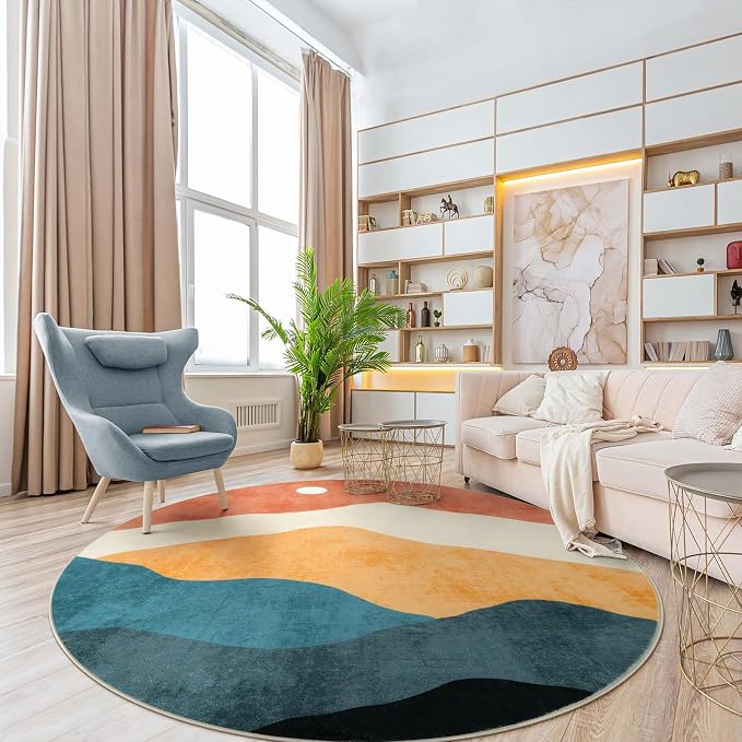 Mountain Round Rugs 8ft, Abstract Circle Rug