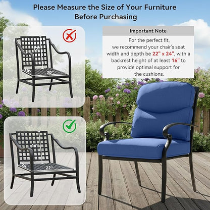 Patio Chair Cushions 4 Packs - Outside High Back Thick Water-Resistant Cushion 22x24 with Zipper Cover for Outdoor Glider Rocking Chairs Loveseat Couch – Blue/Crescent