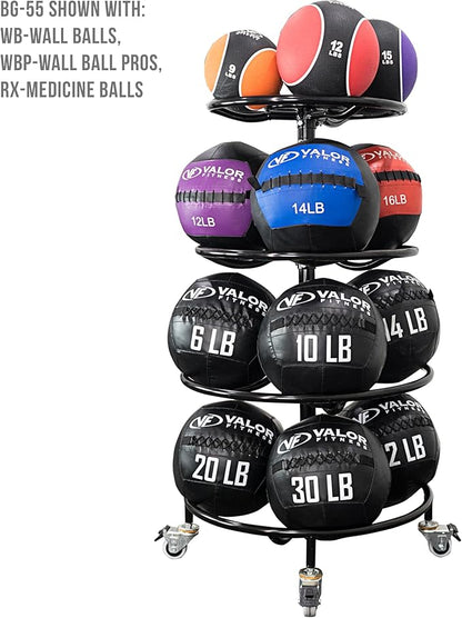 Valor Fitness 4-Tier Rolling Medicine Ball Rack – Mobile Storage for Medicine, Wall & Exercise Balls in Home Gym & Fitness Centers