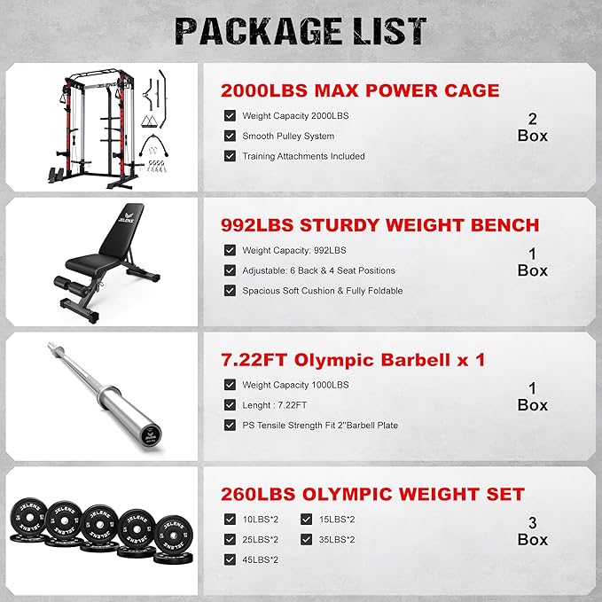 JELENS C21 Power Cage, 2000LBS Multi-Function Power Rack with Independent Dual Pulley System, All-in-One Squat Rack for Cable Crossover, Home Gym Workout Machine