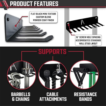 IRON AMERICAN USA Omega Beast Gym Storage Rack 11-Hook Heavy-Duty Gym Wall Organizer Gym Caddy Hanger - Gym Accessory Storage - Resistance Bands, Jump Ropes, Barbells, Lifting Belts, Cable Attachments - 4pk
