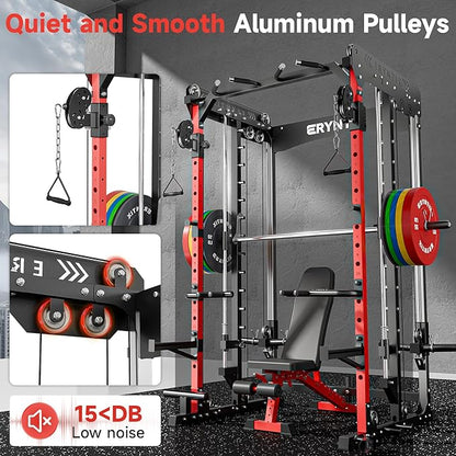 Heavy-Duty Power Cage,2600LBS Smith Machine Power Rack w/Cable Crossover, LAT Pulldown & Leg Press – 18 Attachments Squat Rack for Home Gym Strength Training Garage