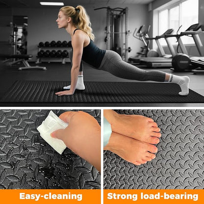 4x6ft Gym Floor Mat 10mm Thick - Large TPE/NPE Foam Workout Mat for Home Gym, Garage Floor, Yoga & Exercise - Non-Slip Eco-Friendly Fitness Mat (Black)