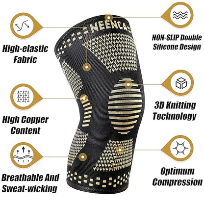 NEENCA Copper Knee Braces for Knee Pain Relief - 2 Pack Knee Sleeves Set, Knee Compression Sleeves with Copper Ions Infused Fiber for Sports, Workout, Arthritis, Meniscus Tear- FSA/HSA Eligible