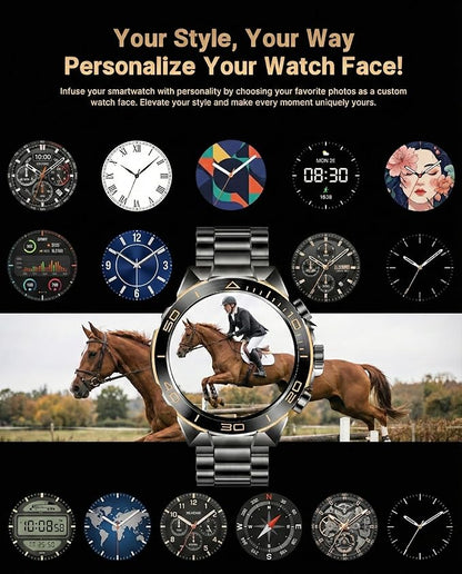 SOUYIE Men's Smart Watch with Bluetooth Call, 1.43" AMOLED Round Dial, Luxury Stainless Steel & Silicone Bands, Business Sport Fitness Tracker, Heart Rate/Blood Pressure/Sleep Monitor for iOS Android