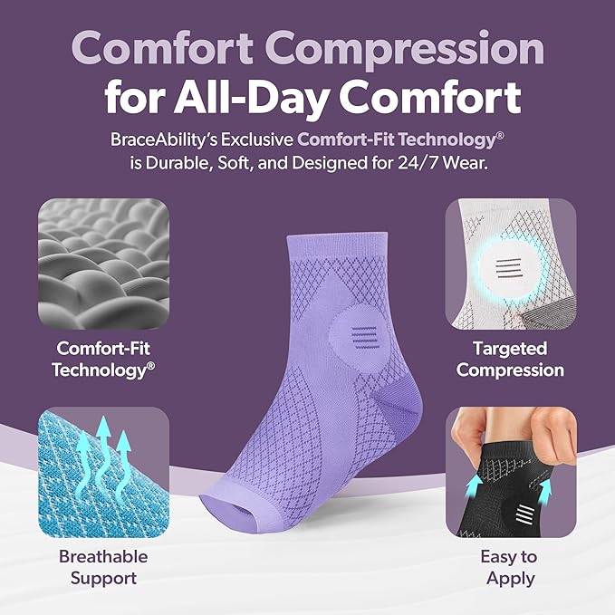 BraceAbility Neuropathy Socks (Pair) - Peripheral Neuritis Compression Diabetic Toeless Foot Sleeves for Nerve Damage Pain in Feet, Ankle Gout, Plantar Fasciitis Relief Brace for Men and Women (L - Gray)