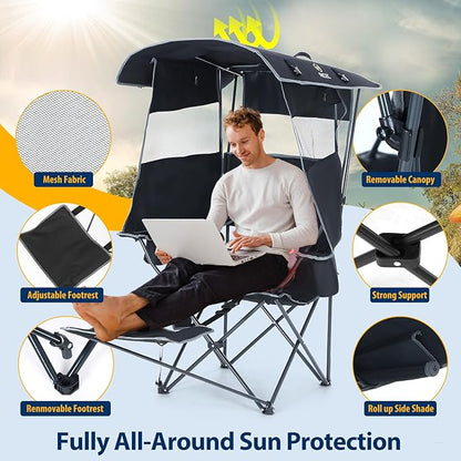 Nice C Chair with Canopy, Heated Camping Chair with Battery, Outdoor Sports Chairs with Shade, Heated Folding Umbrella Lawn Chairs, with Removable Footrest (1-Pack)