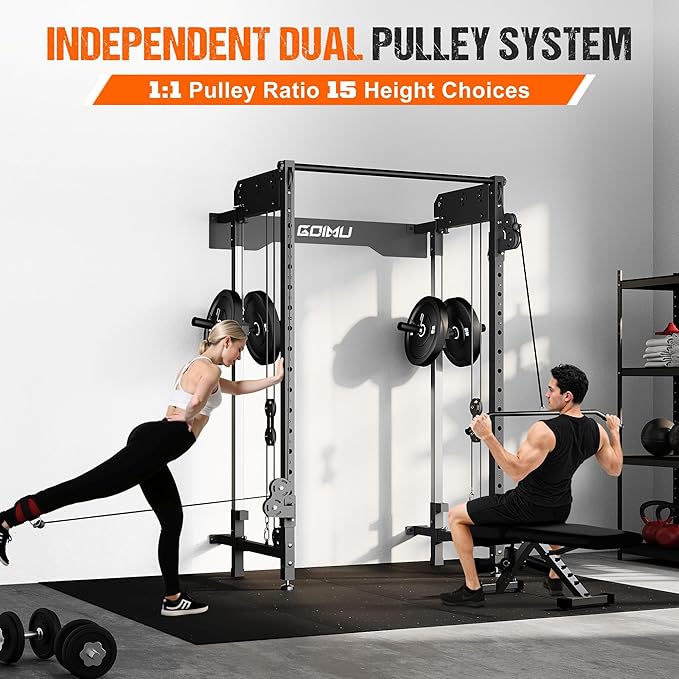 WM3-V4 Folding Squat Rack, Wall Mounted Power Rack with Dual Independent Pulley System, Functional Trainer with 5 Adjustable Function Modes for Space Saving